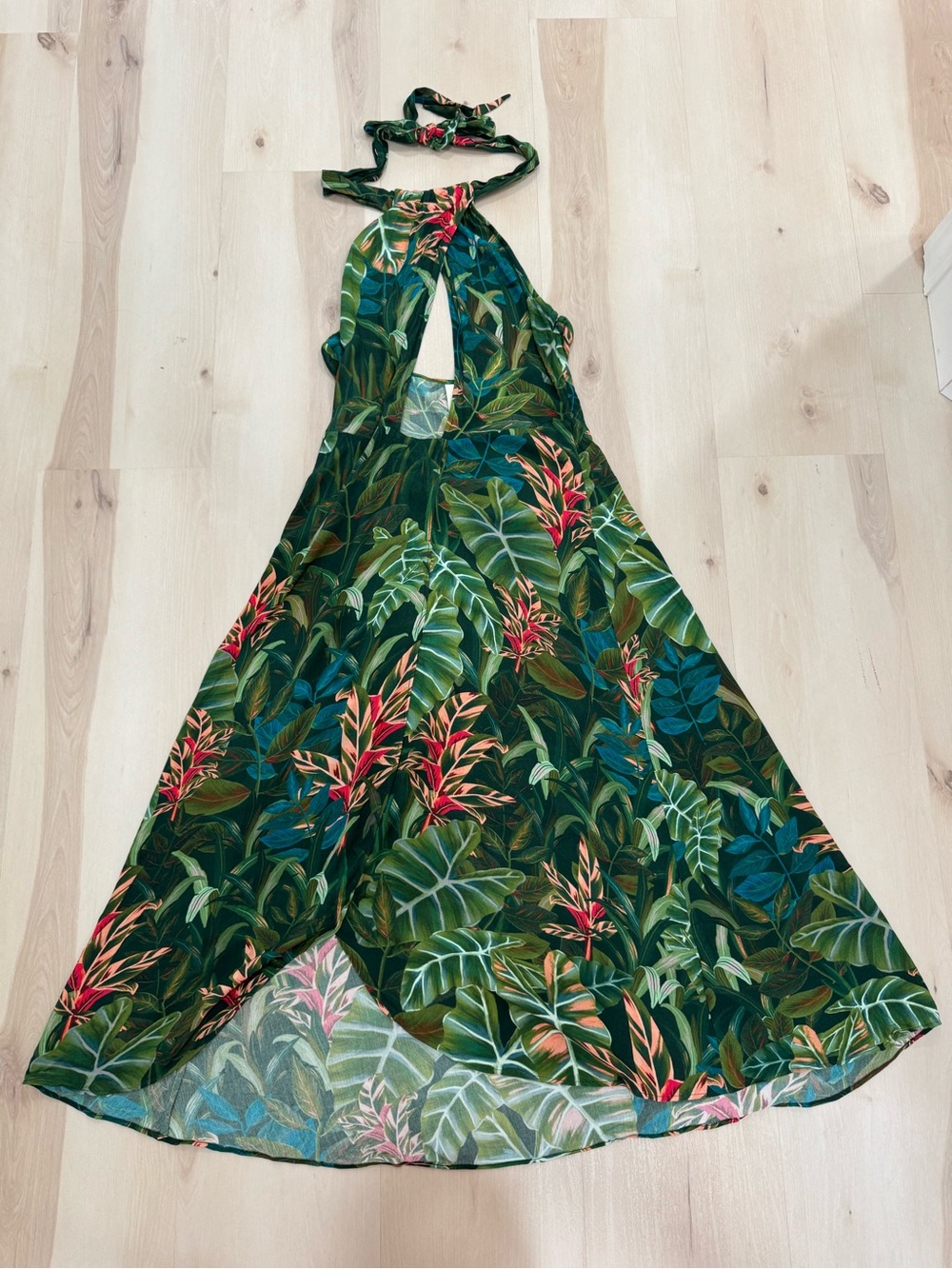 FARM Rio Anthropologie Foliage Jungle Green Cut Out Halter Cover-Up Midi Dress M - Picture 4 of 14